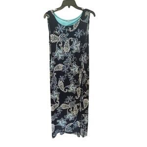 Robbie Bee Women's Side Strap Sleeveless Long Dress Size Medium Color Blue white